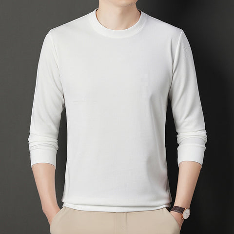 Autumn Thin Round Neck Long Sleeve T-shirt Solid Color Men's Top