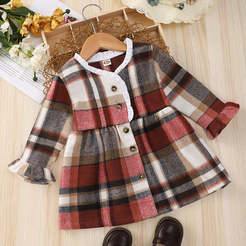 Multicolor Plaid Long Sleeve Baby Princess Dress