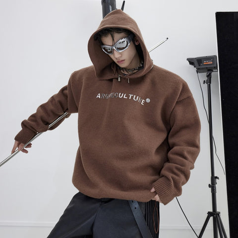 Deconstructed Metal Zipper Knitted Hooded Sweater