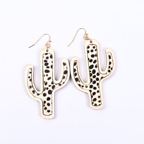 Cactus Tree Shape Wood Earrings Vintage