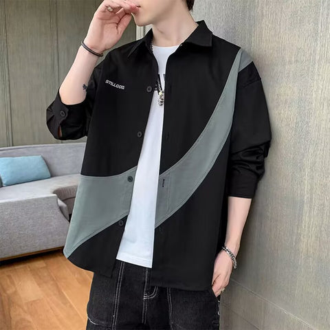 Men's Long-sleeved Shirt Trendy Loose Print