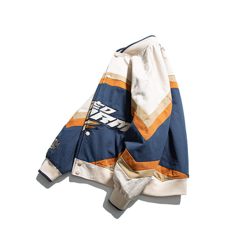 Fashion Alphabet Embroidered Colorblock Baseball Jacket