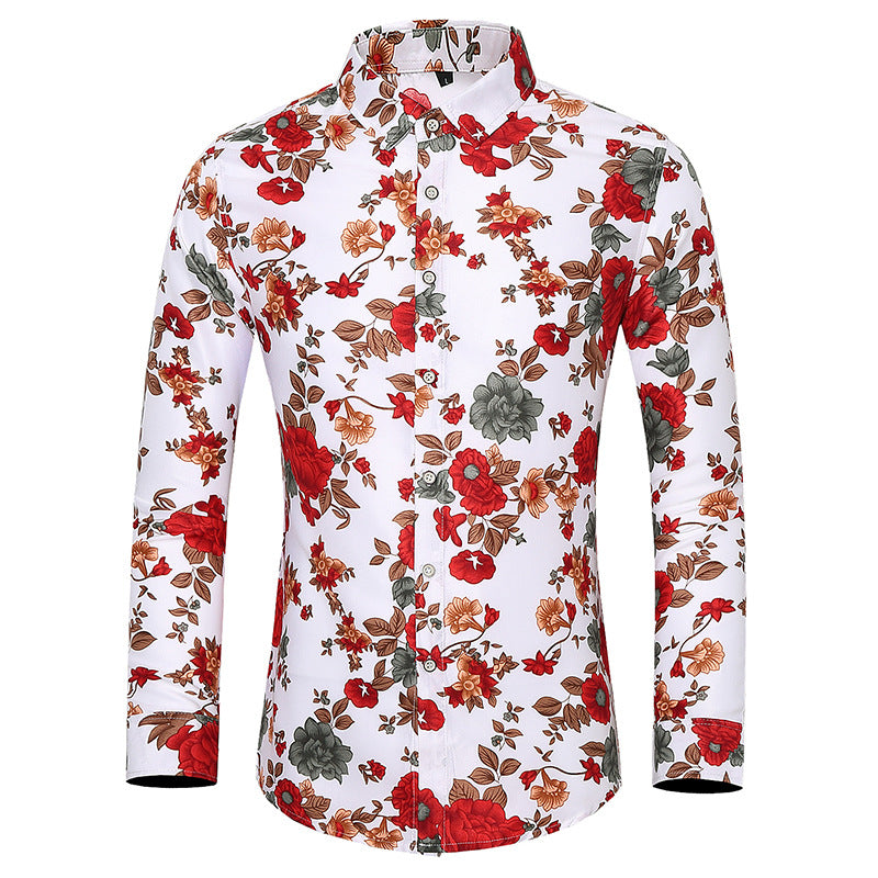 Casual Long Sleeve Men's Tops Plus Size Printed Shirt