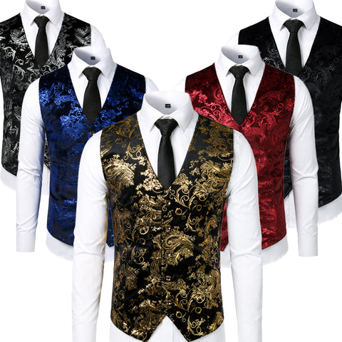 Gold Steampunk Vest Men Suit Gilet Homme Wedding Sleeveless