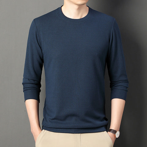 Autumn Thin Round Neck Long Sleeve T-shirt Solid Color Men's Top