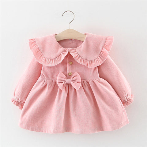 Spring And Autumn Baby Girl Long Sleeve Outwear Princess Big Lapel Shirt Dress Girl Solid Color Dress