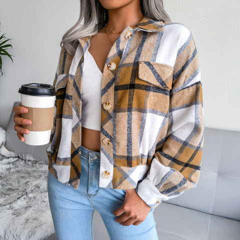 Women's Long Sleeve Plaid Coat Jacket