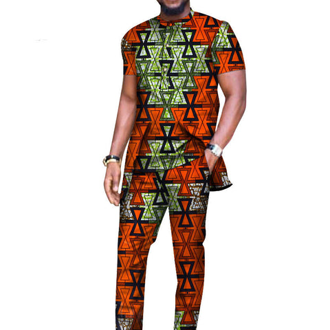 African Men's Long-sleeved T-shirt And Pants Suit Cotton