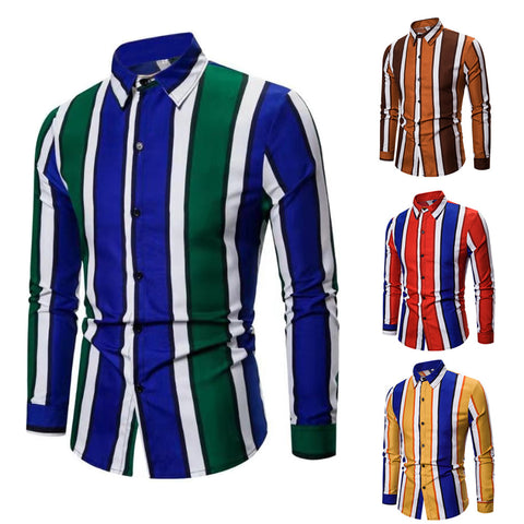 New British Slim-fit Fashion Beach Vacation Striped Long-sleeved Shirt