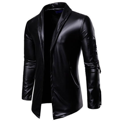 Autumn Men's Elastic PU Leather Zipper Motorcycle Leather Jacket