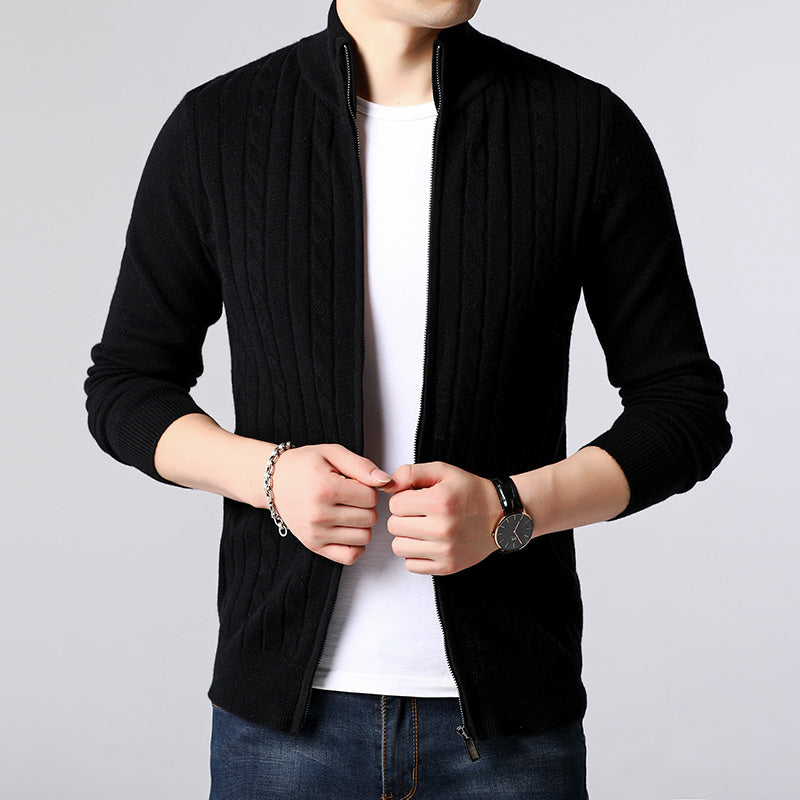 Cashmere Sweater Cardigan Solid Color Twisted Zipper Half Turtleneck Sweater Coat