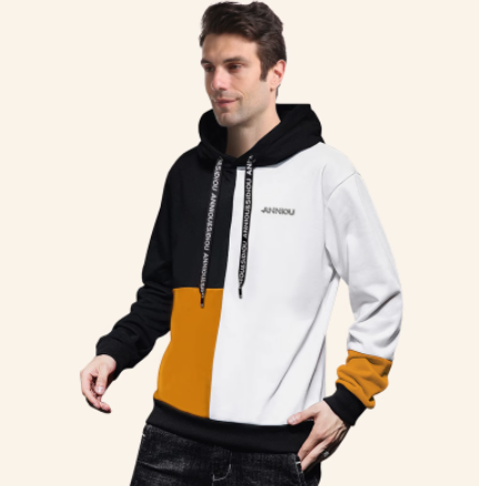 Color Contrast Patchwork Hoodie Men And Women Autumn And Winter Loose Velvet