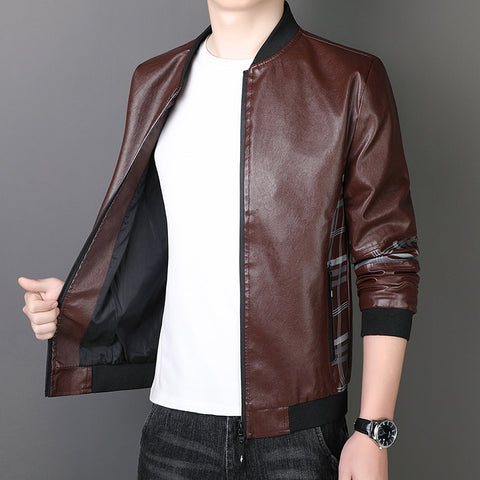 Men's Solid Color Leather Jacket Casual Fashion