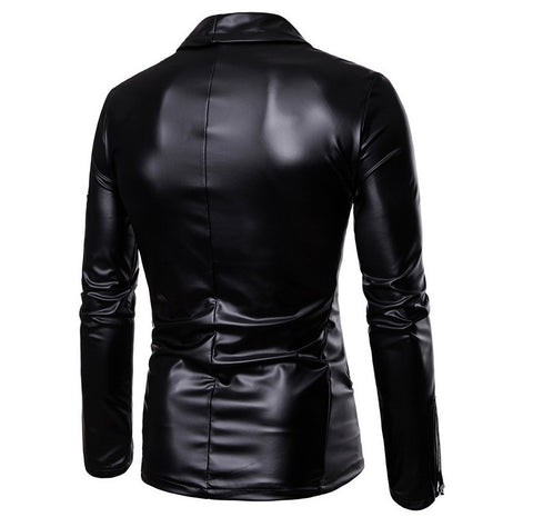 Autumn Men's Elastic PU Leather Zipper Motorcycle Leather Jacket