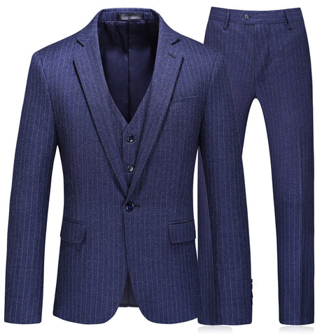 Men's Striped Business Casual Suit Three-piece Suit