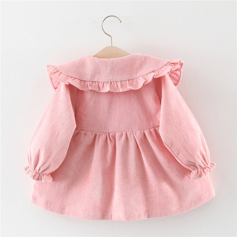 Spring And Autumn Baby Girl Long Sleeve Outwear Princess Big Lapel Shirt Dress Girl Solid Color Dress