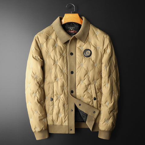 Embroidery Down Jacket Men's Turn-down Collar Coat