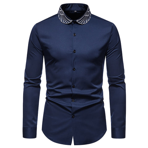 New Men's Stand Collar Fashion Wings Embroidered Shirt