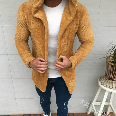 Casual Solid Color Long-sleeved Hooded Fluffy Jacket Men