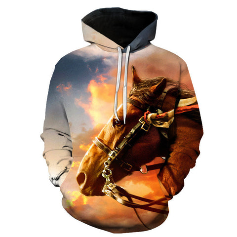 Cross-border E-commerce HorsedinosaurcowRooster 3D Printed Hoodie Men's Daily Hooded Sweater