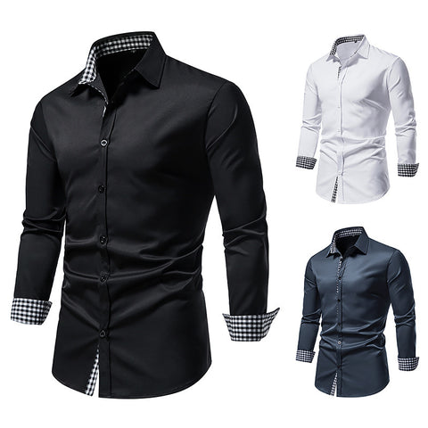 Color-blocking Plaid Collar Long-sleeved Shirt Slim-fit Men's Shirt