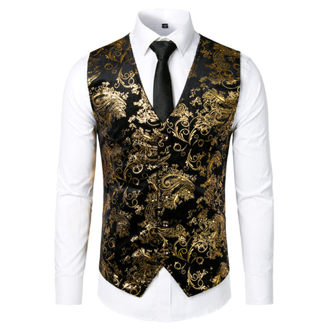 Gold Steampunk Vest Men Suit Gilet Homme Wedding Sleeveless