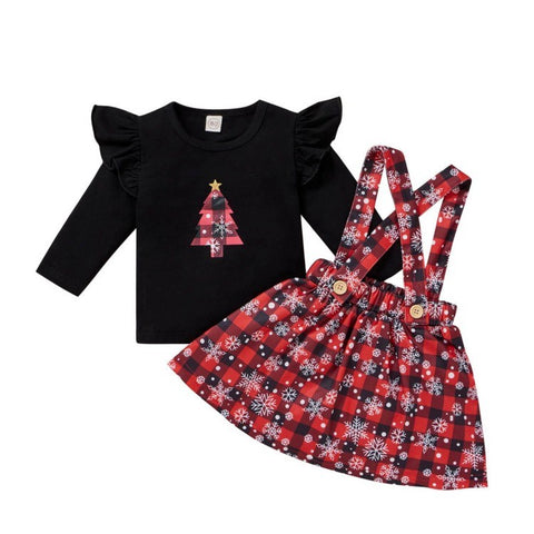 Baby Girls Christmas Clothing Print Tshirt Plaid Skirts