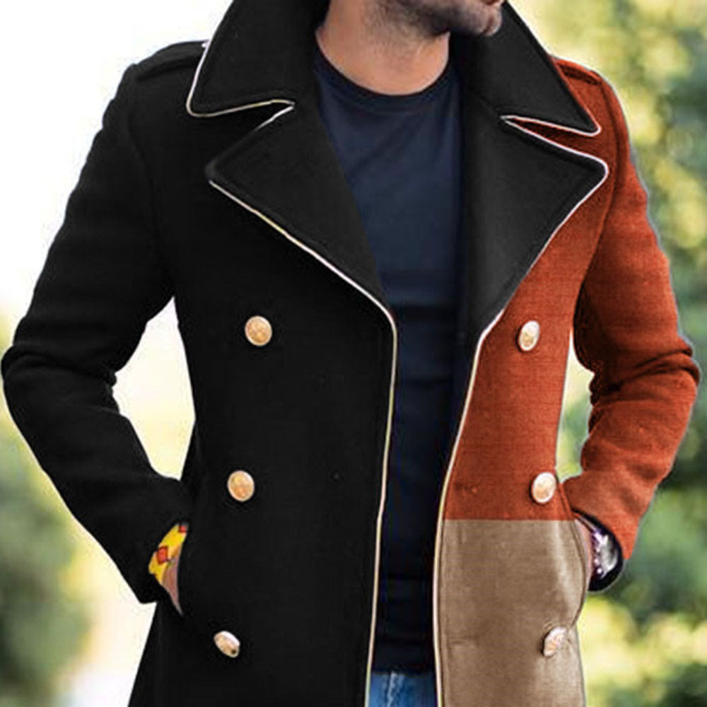 Coat Lapel Youth Color-blocking Wool Men's Casual