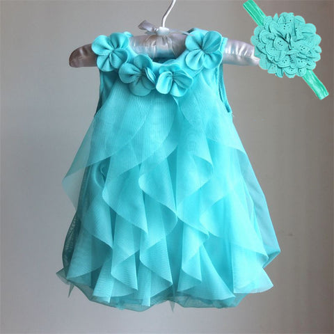 Girls' Solid Color Chiffon Party Dress