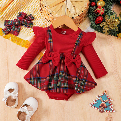 Baby Christmas New Year Pit Elk Red Plaid Dress