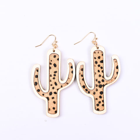 Cactus Tree Shape Wood Earrings Vintage