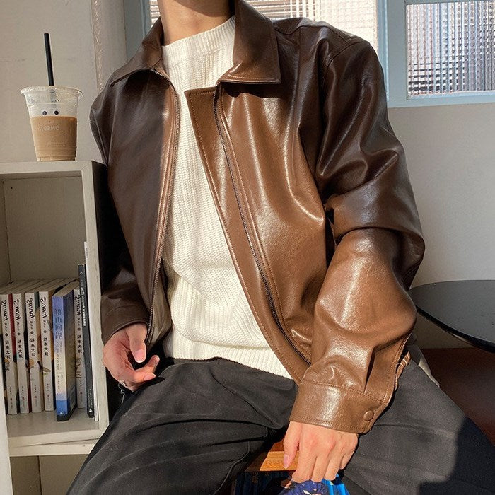 Men's Fashion Retro Short Leather Coat