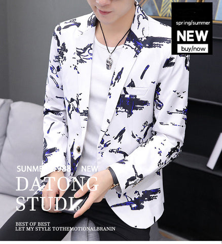 Bird Printed Men's Slim Fit Suit Coat