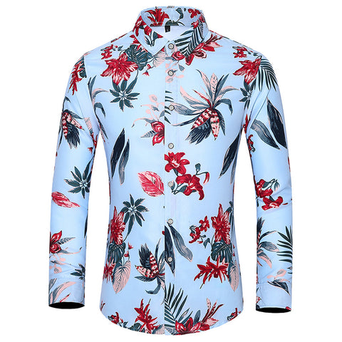 Casual Long Sleeve Men's Tops Plus Size Printed Shirt