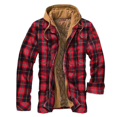 Cotton Men's Plaid Striped Loose Hooded Long-sleeved Coat Jacket