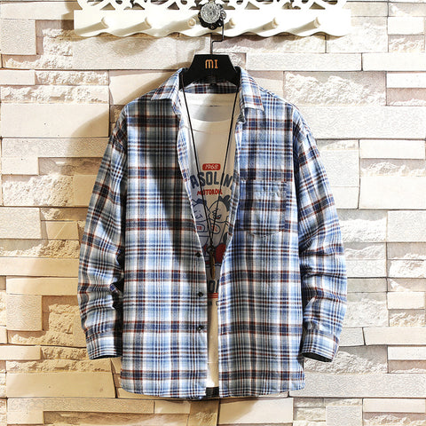 Men's Checked Long-sleeved Shirt School Suit