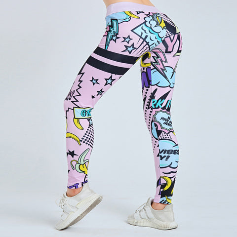 Cross Border New European And American Cartoon Pattern English Alphabet Digital Printing Yoga Tight Thin Bottomed Capris